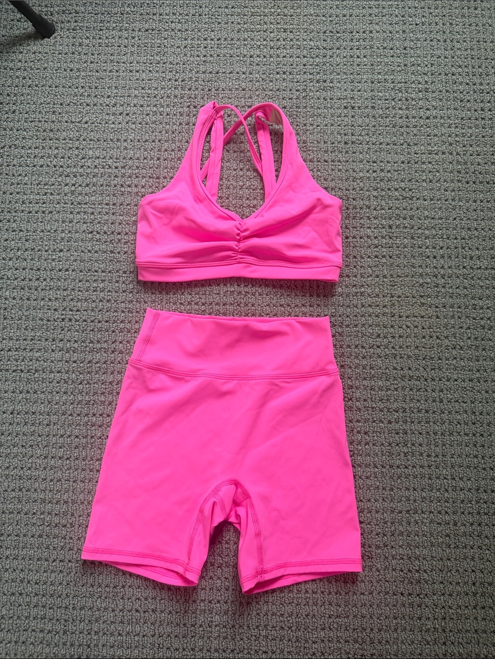 Cloud 9 dance Bright Pink Athletic Set - Sports Bra & High-Waist Bike Shorts